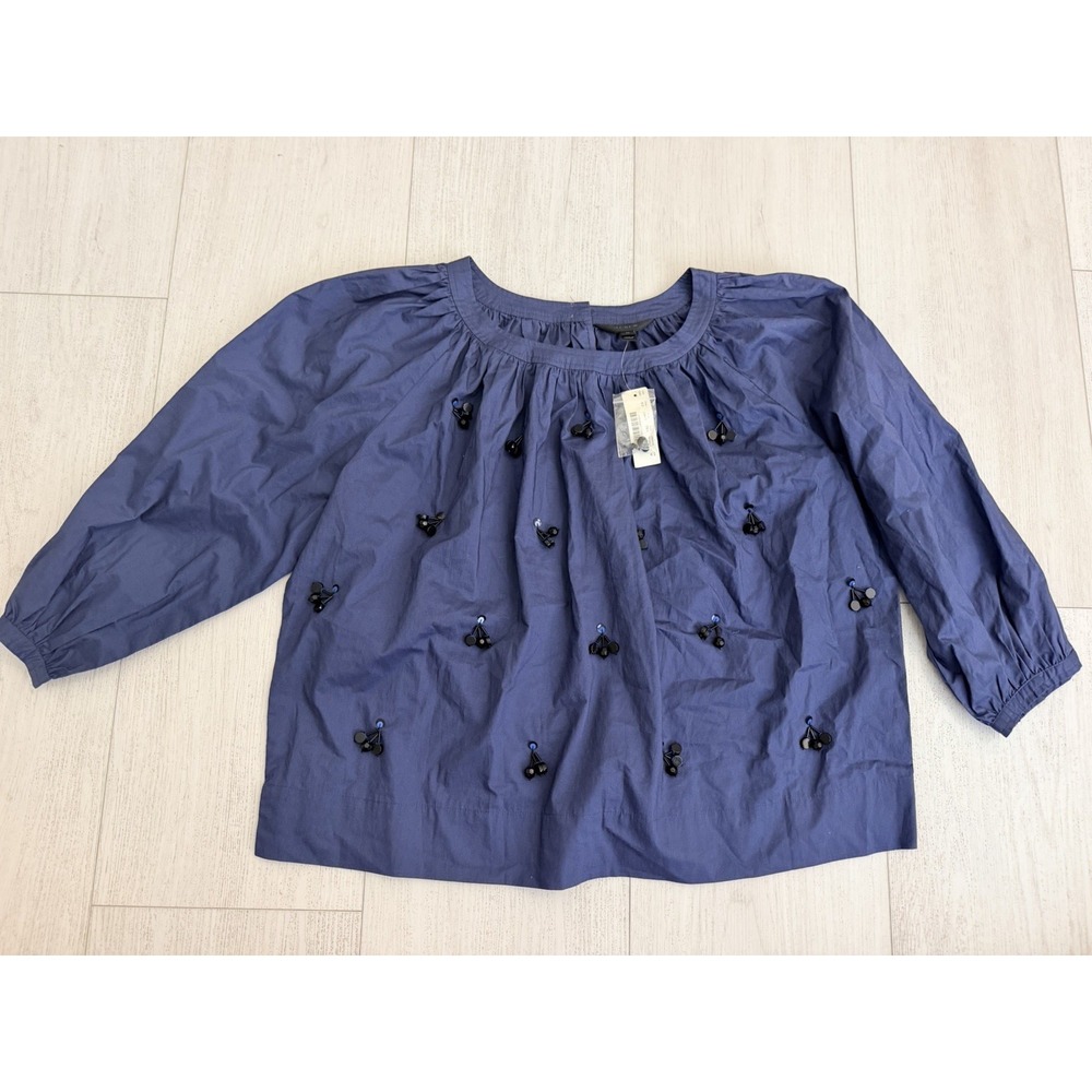 NWT J. Crew The Perfect Embellished Beaded Blouse Sz M Midnight Blue $88
